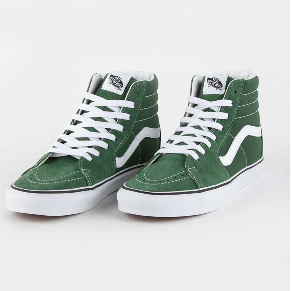 Forest green classic Vans SK8-Hi skateboard shoes. Color Theory Greener Pastures